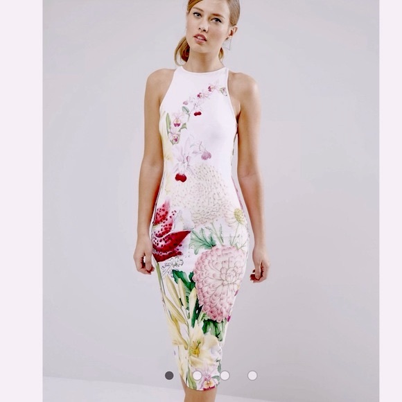 Ted Baker Dresses & Skirts - TED BAKER JULEE FLORAL BODYCON MIDI DRESS IN PINK ACCENTS IS SZ 6 OR TED 2